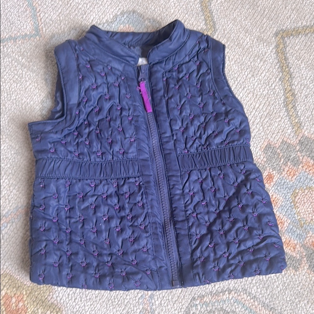 Tahari Baby Blue Quilted Vest with Purple Stitching VGUC 24m